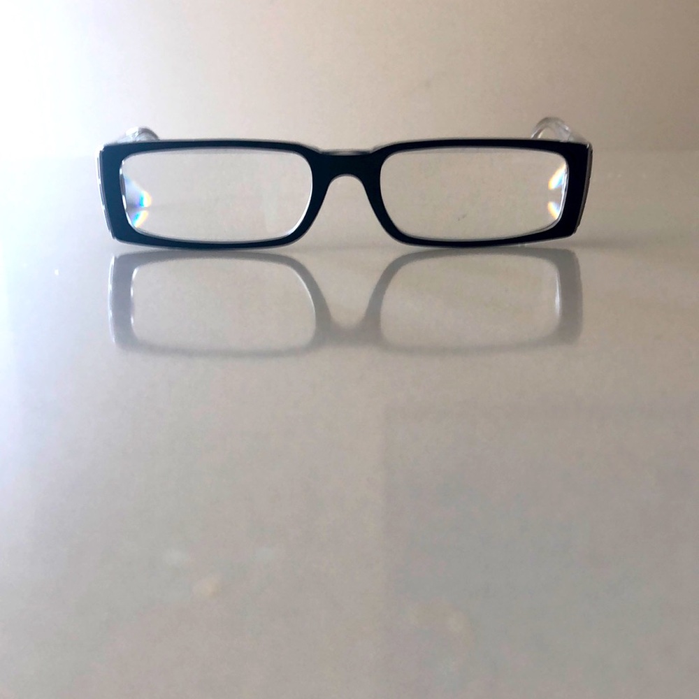 Versace Eyeglasses Rectangular Clear Silver & Black Frame Excellent Condition